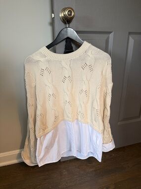 Women's Cream Cable Knit Layered Sweater Shirt